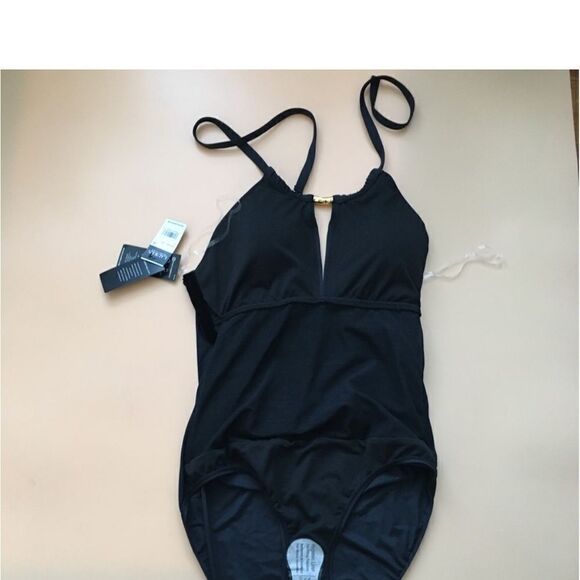 NWT LAUREN Ralph Lauren Beach Club Solid High Neck One-Piece size 8 - Picture 3 of 12